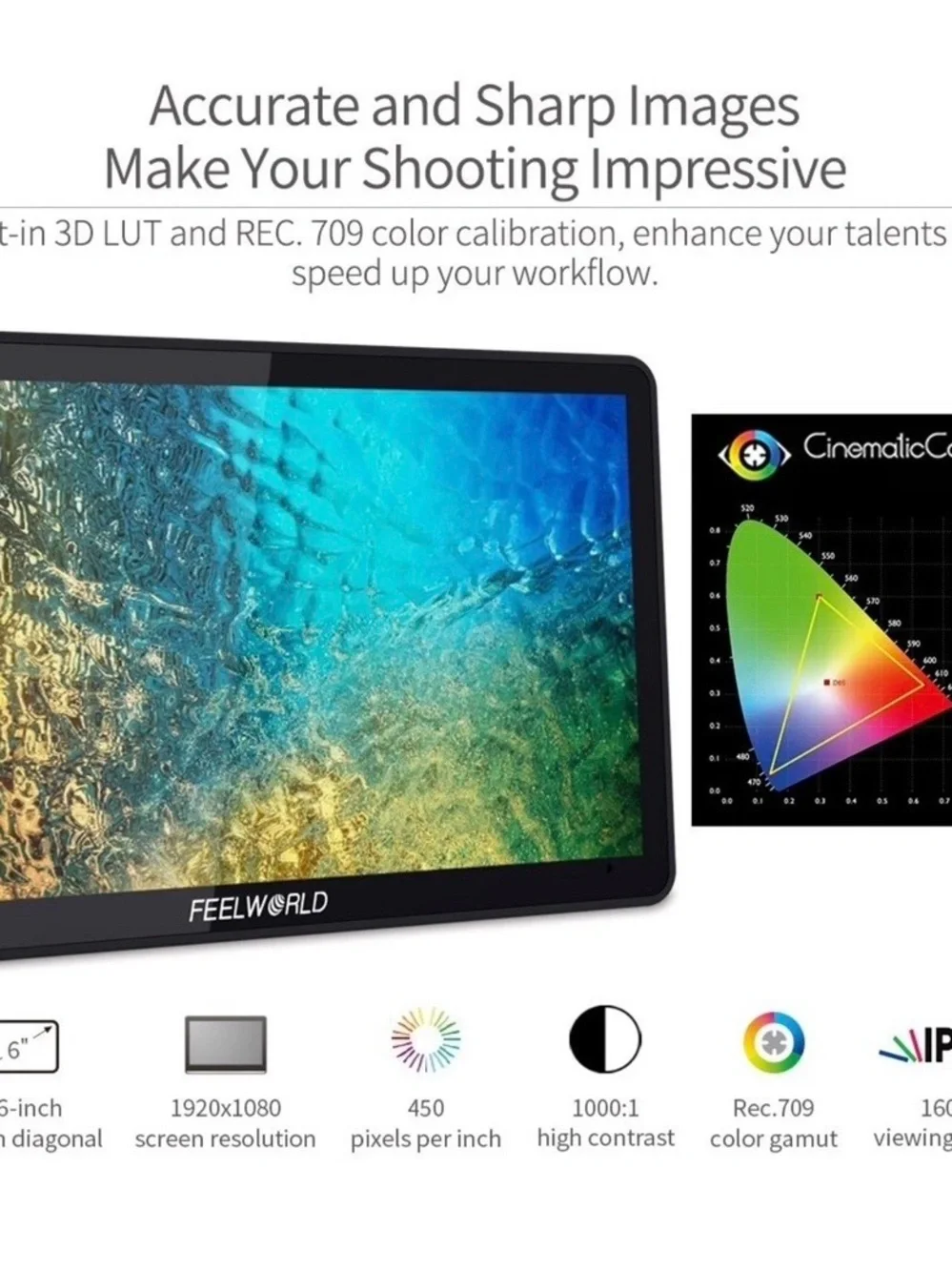 Black On-Camera Video Monitor - 7-inch